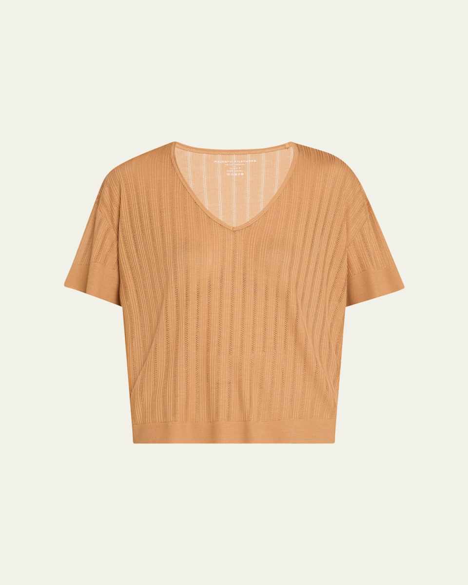 Pointelle V-Neck Rib Knit Top